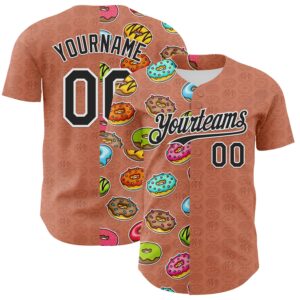 Custom Brown Black-White 3D Pattern Design Foodie Food Dessert Doughnut Authentic Baseball Jersey