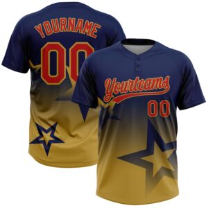 Custom Navy Red-Old Gold Gradient Style Twinkle Star Two-Button Unisex Softball Jersey