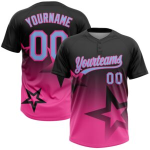 Custom Black Light Blue-Pink Gradient Style Twinkle Star Two-Button Unisex Softball Jersey